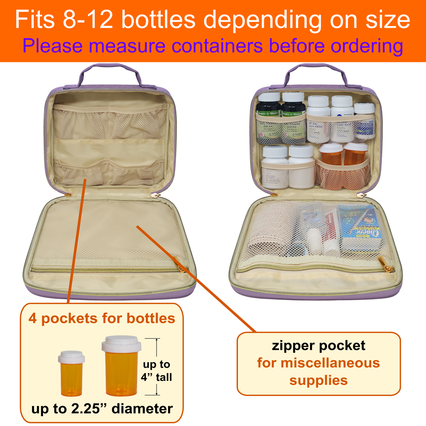 Medium Pill Bottle Organizer Bag - Ultrasonic Fabric