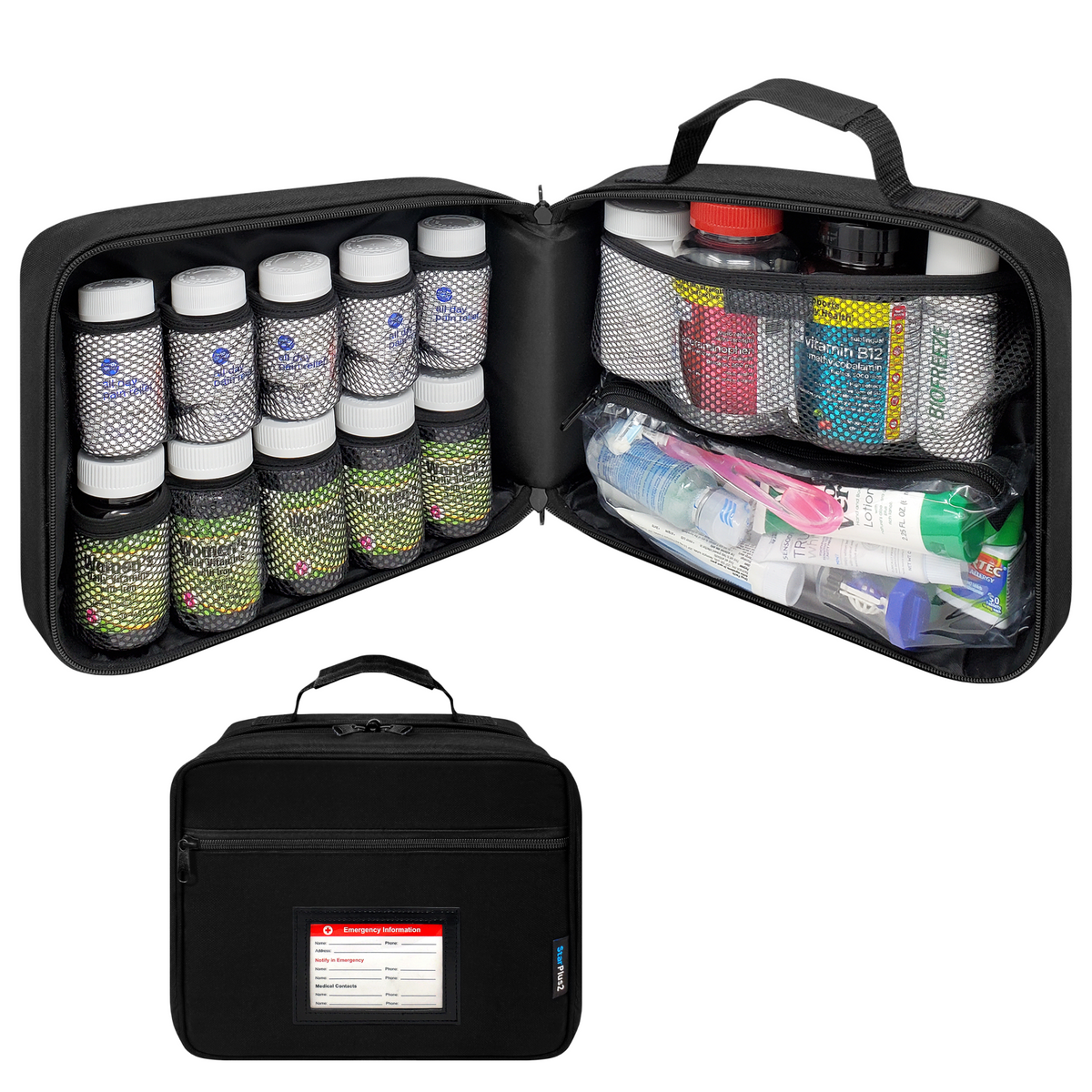 Large Original Pill Bottle Organizer Bag with Emergency Card Pocket