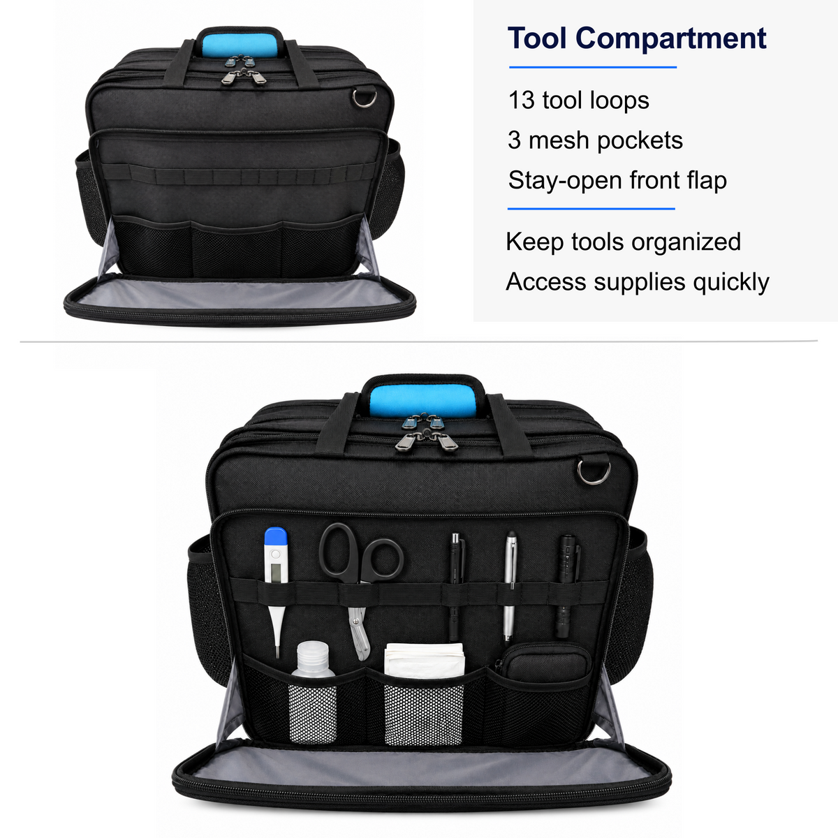 Professional Rolling Nurse Bag, Large Capacity, 4 Lockable Compartments, Telescope Handle, TSA Lock, Shoulder Strap