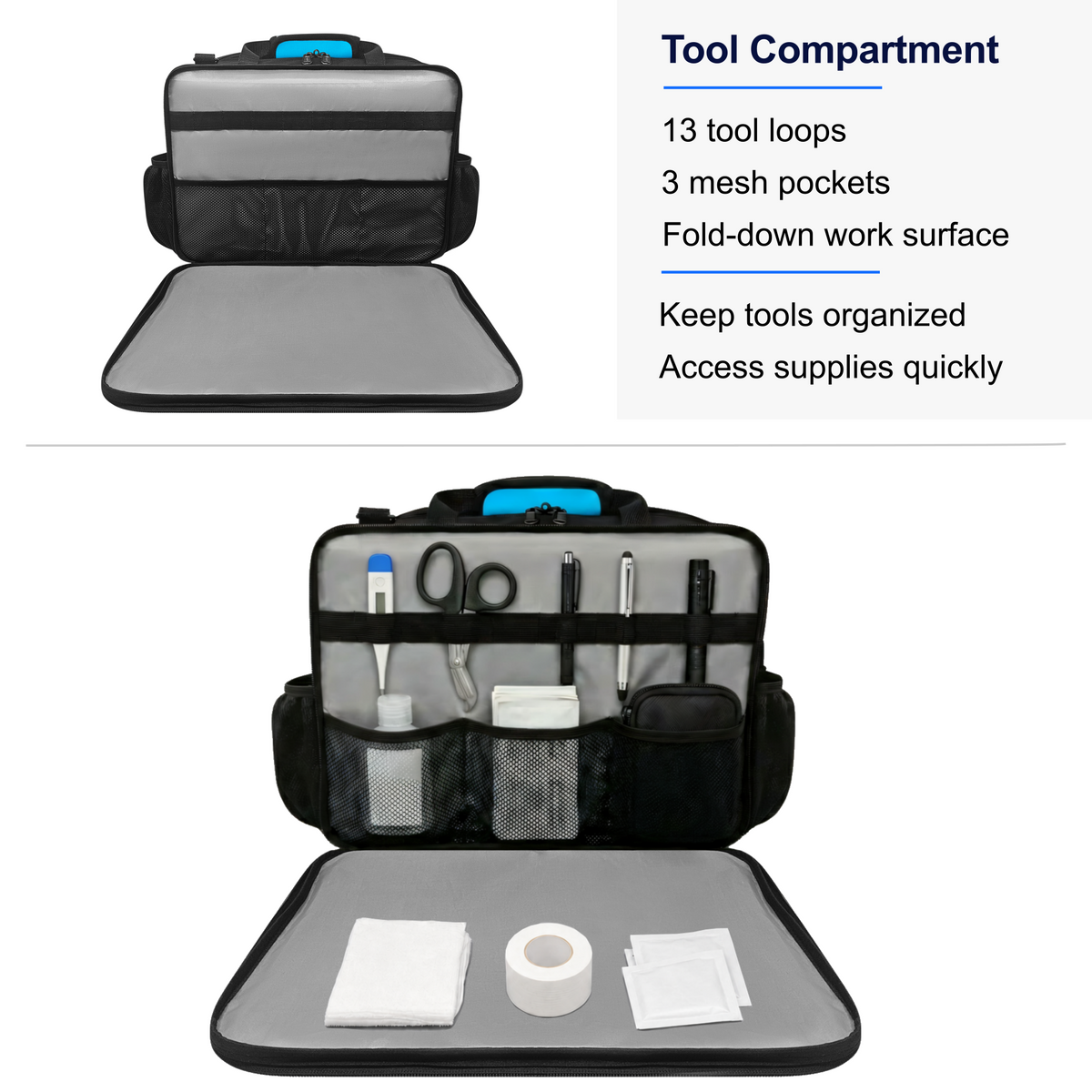 Large Professional Nurse Shoulder Bag, 4 Compartments, Comfort Features