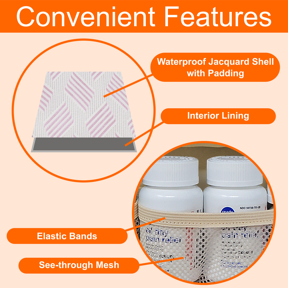 Medium Pill Bottle Organizer Bag - Jacquard Fabric