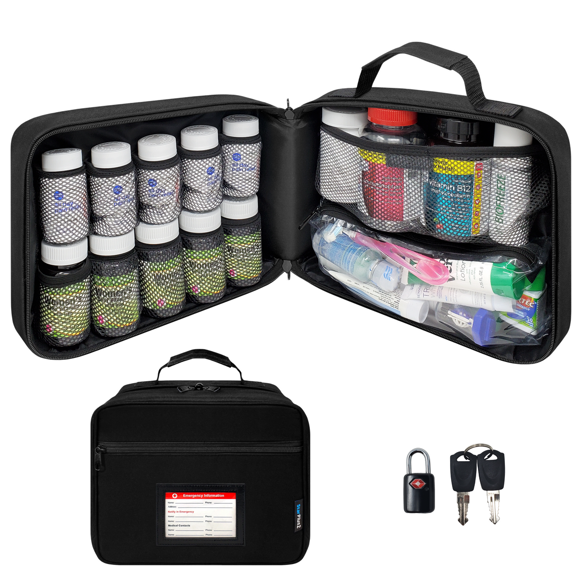 Large Original Pill Bottle Organizer Bag with Emergency Card Pocket