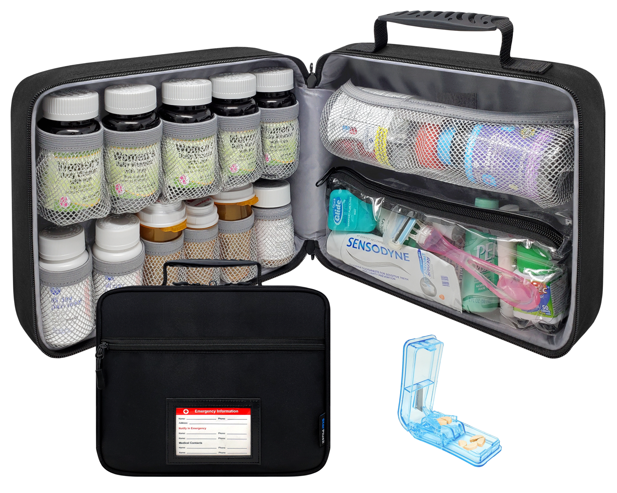 StarPlus2 Large Padded Pill Bottle Organizer, Medicine Bag, Case, Carrier  for Medications, Vitamins, and Medical Supplies with Fixed Pockets - Home  Storage and Travel - Black (Without Lock) Large (Pack of 1)