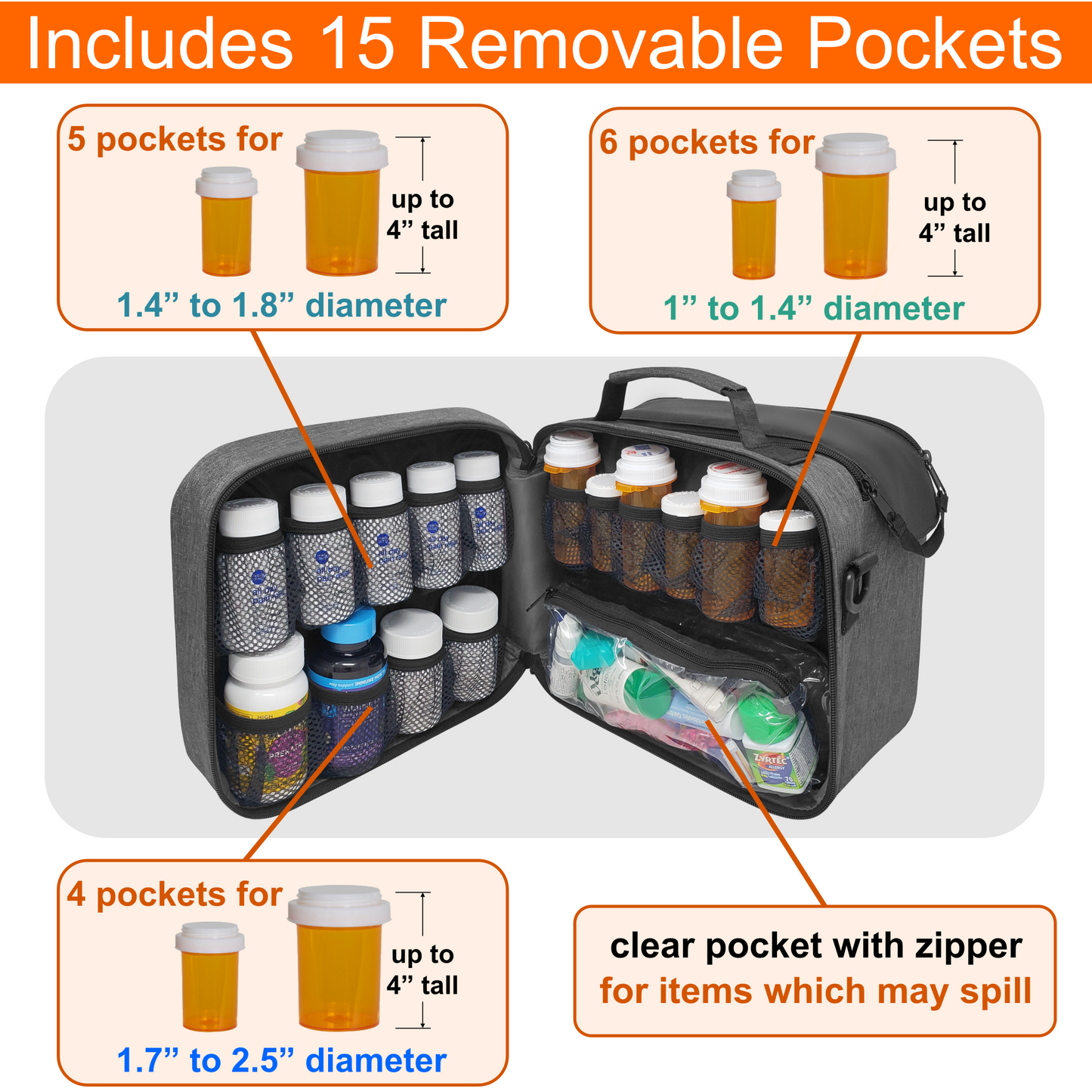 Large 2-Compartment Modular Pill Bottle Bag