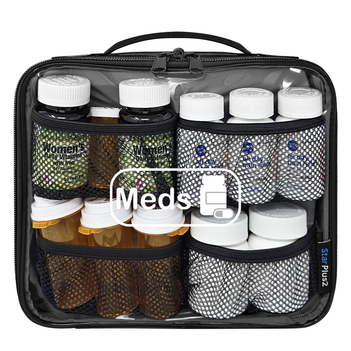 Large 2-Compartment Clear TPU Pill Bottle Organizer Bag