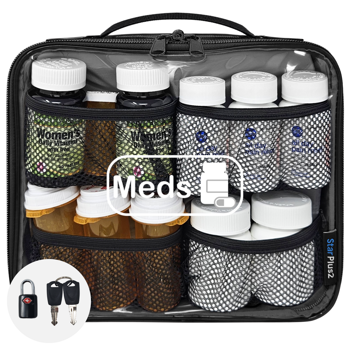 Large 2-Compartment Clear TPU Pill Bottle Organizer Bag