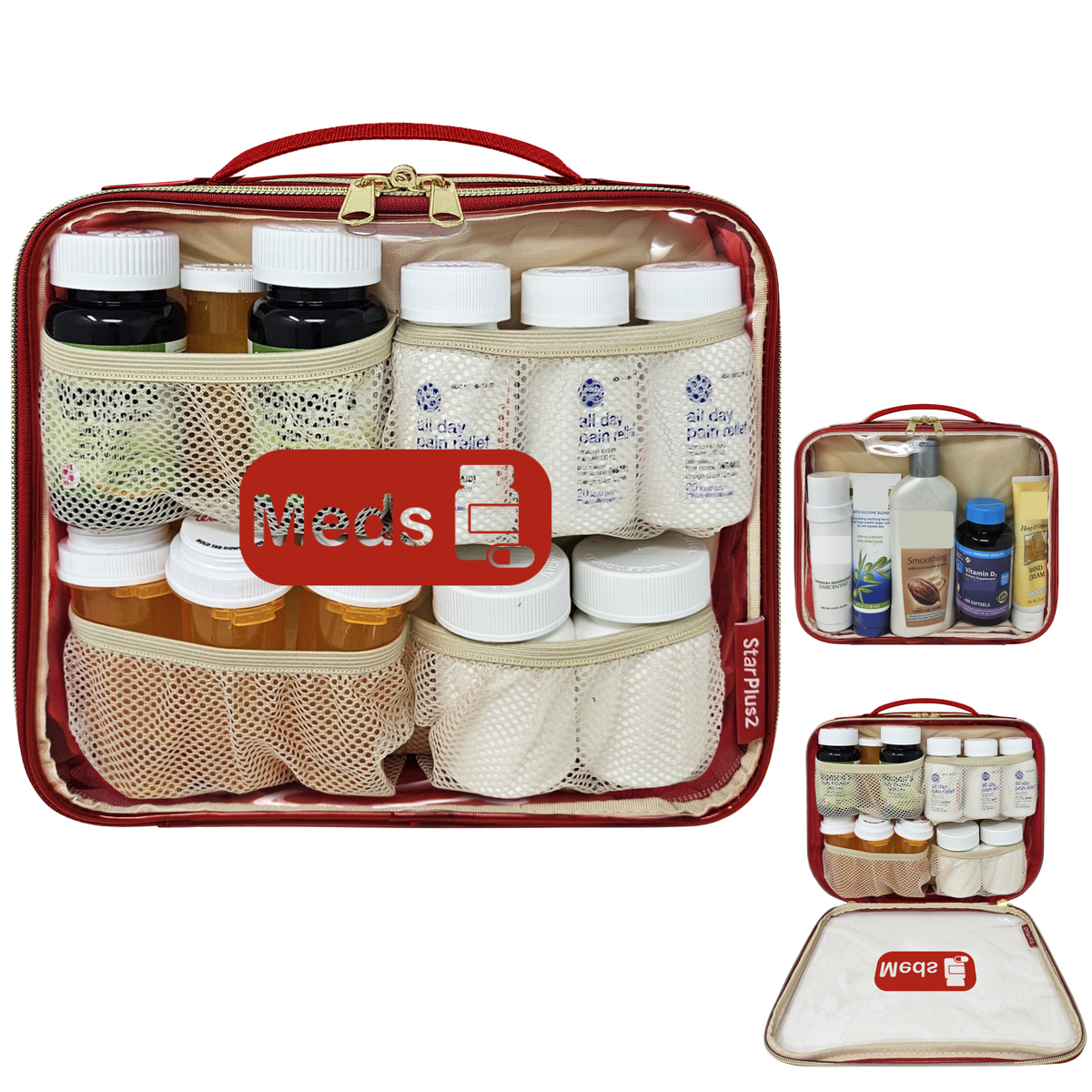Large 2-Compartment Clear TPU Pill Bottle Organizer Bag