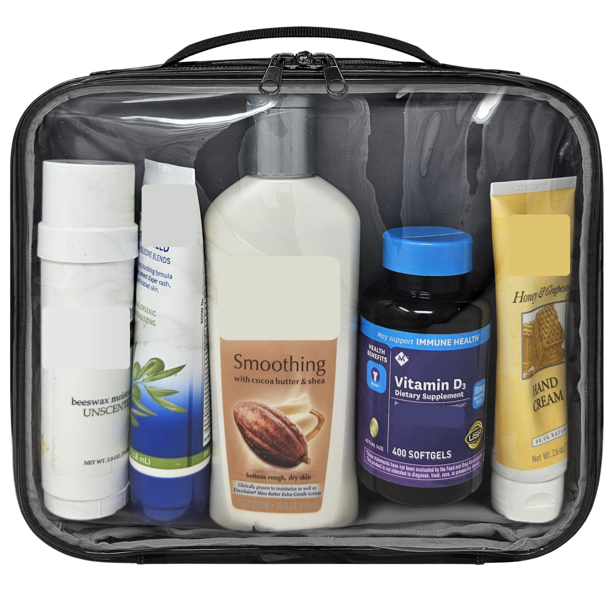 Large 2-Compartment Clear TPU Pill Bottle Organizer Bag