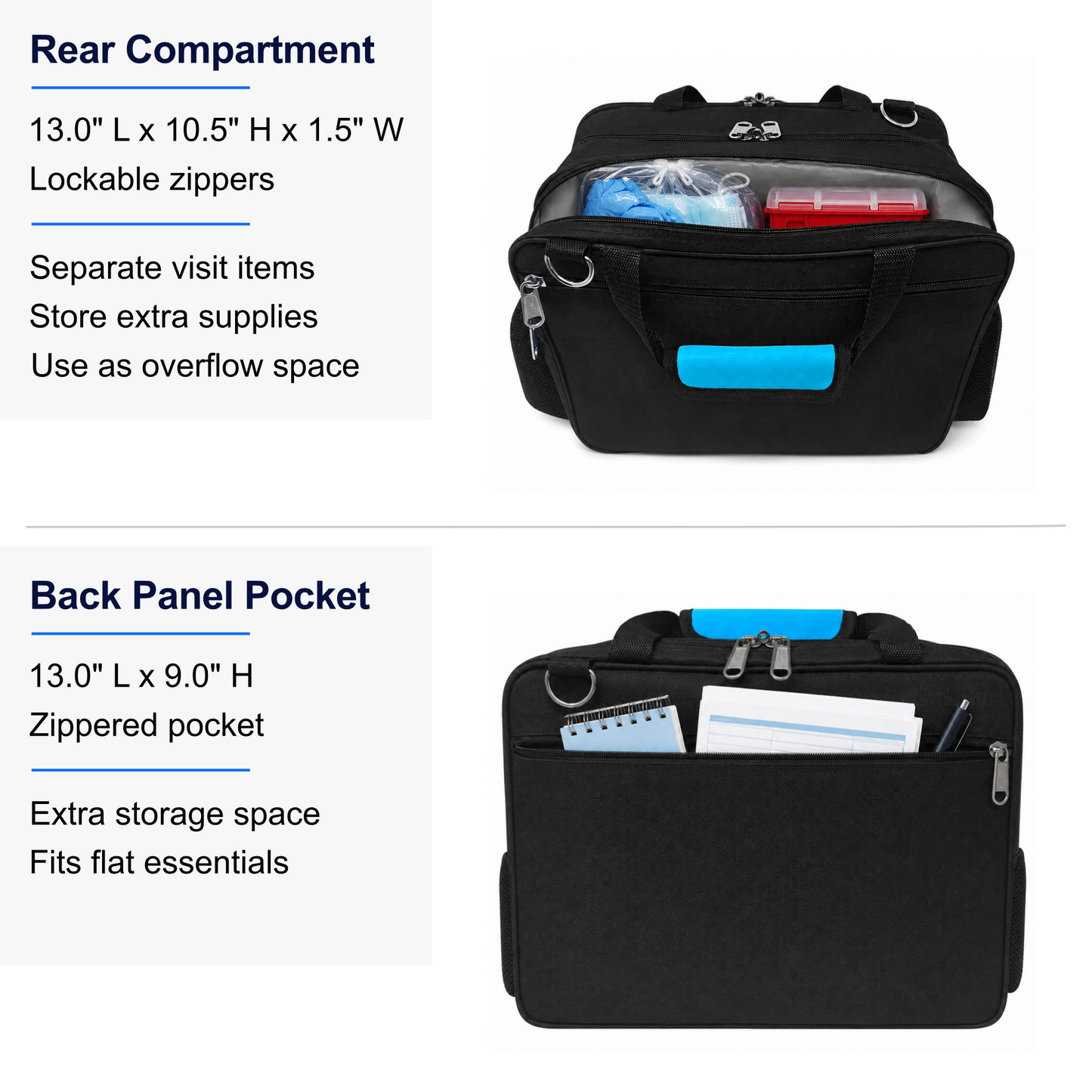 Medium Professional Nurse Shoulder Bag, 3 Compartments, Comfort Features