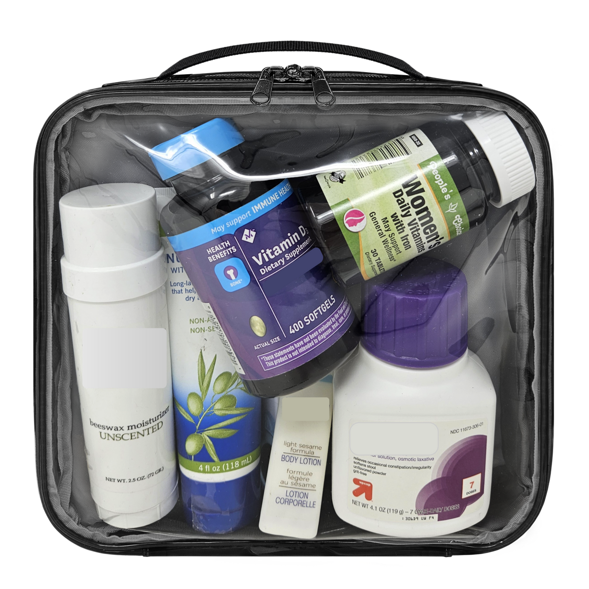 Medium 2-Compartment Clear TPU Pill Bottle Organizer Bag