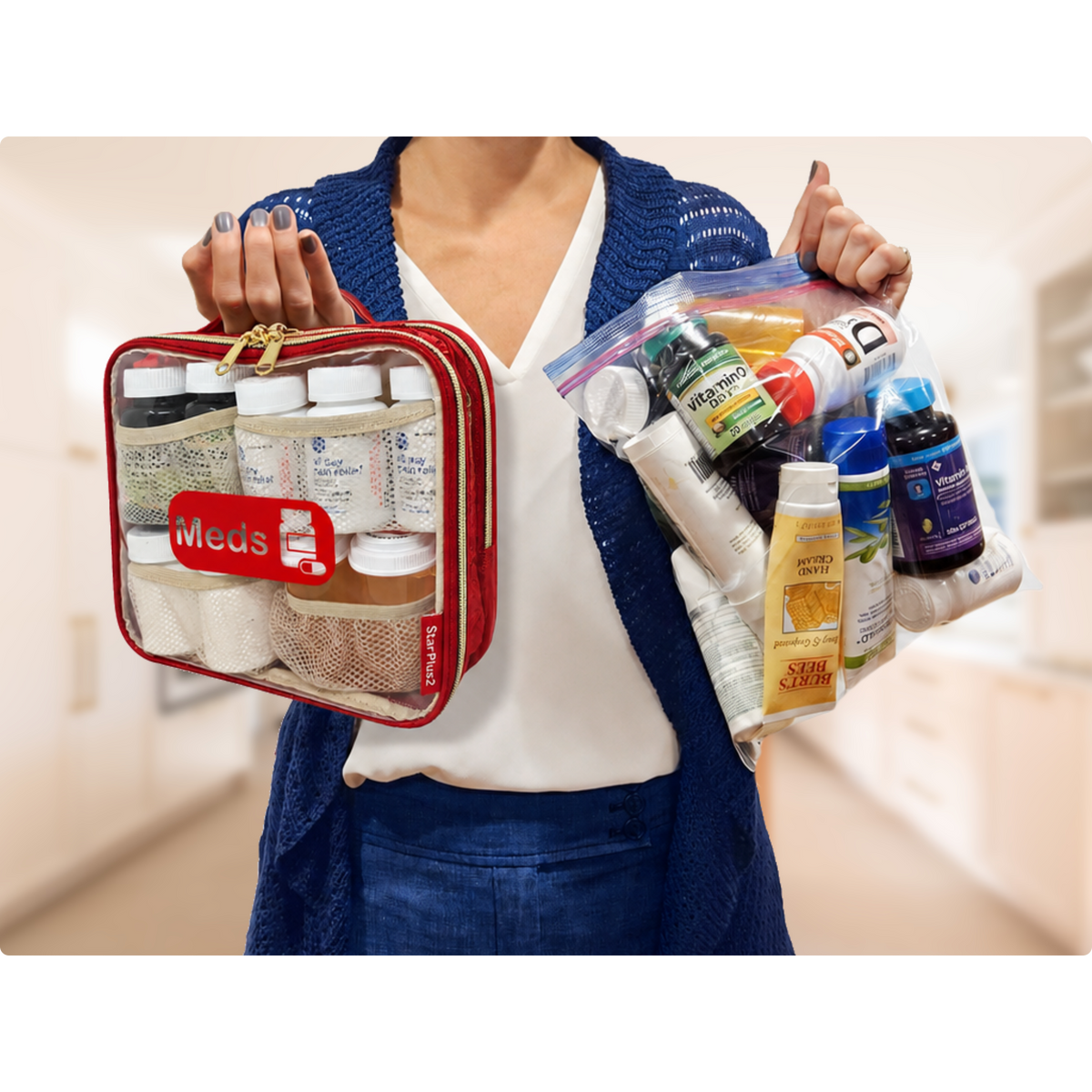 Medium 2-Compartment Clear TPU Pill Bottle Organizer Bag