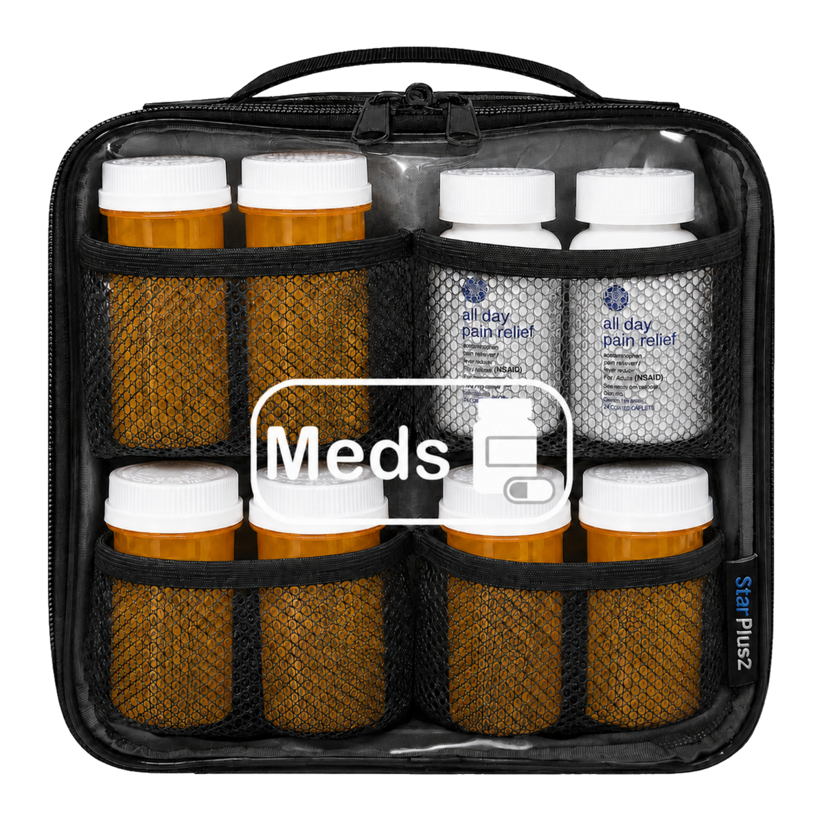 Medium 2-Compartment Clear TPU Pill Bottle Organizer Bag