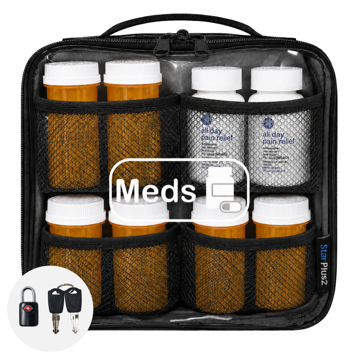 Medium 2-Compartment Clear TPU Pill Bottle Organizer Bag