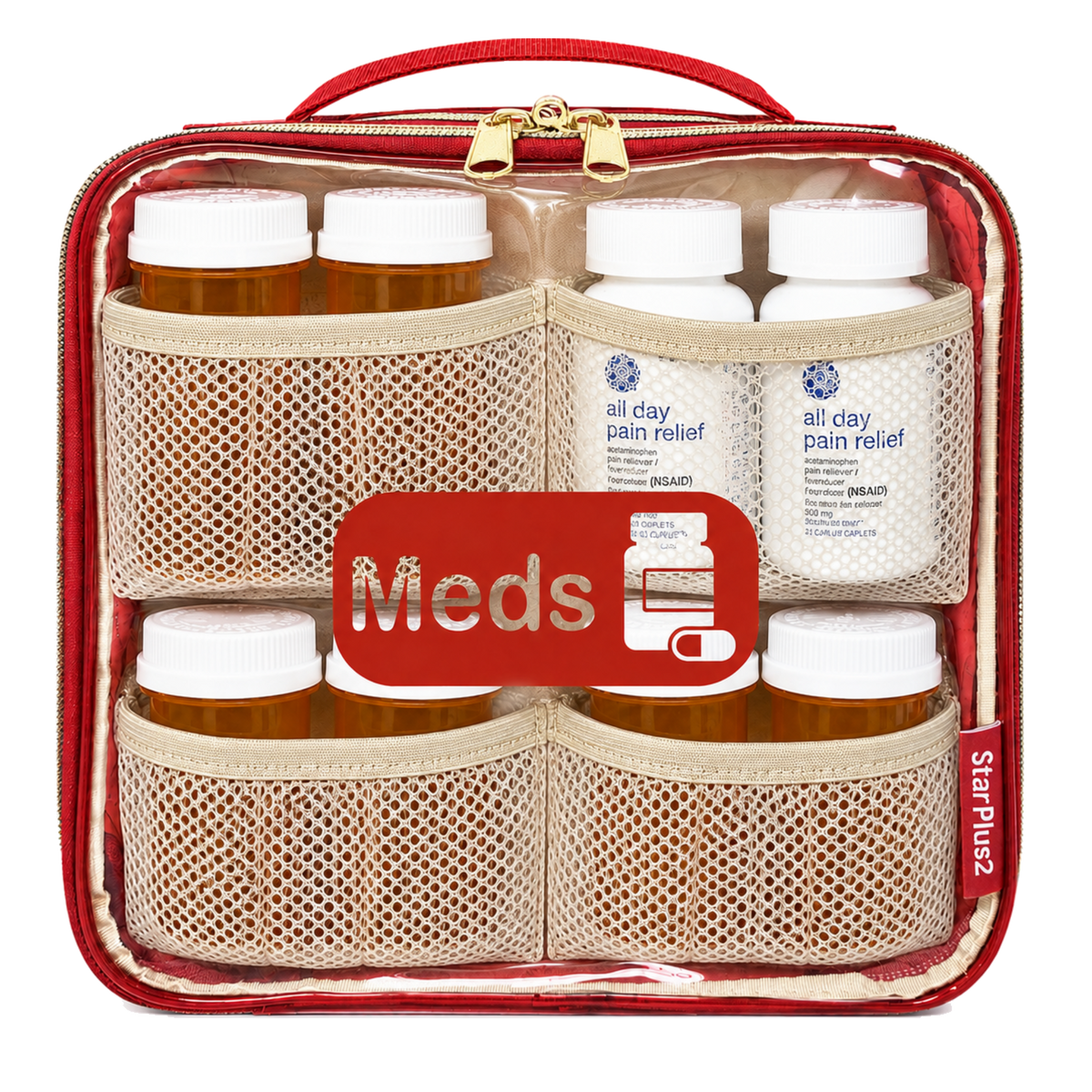 Medium 2-Compartment Clear TPU Pill Bottle Organizer Bag