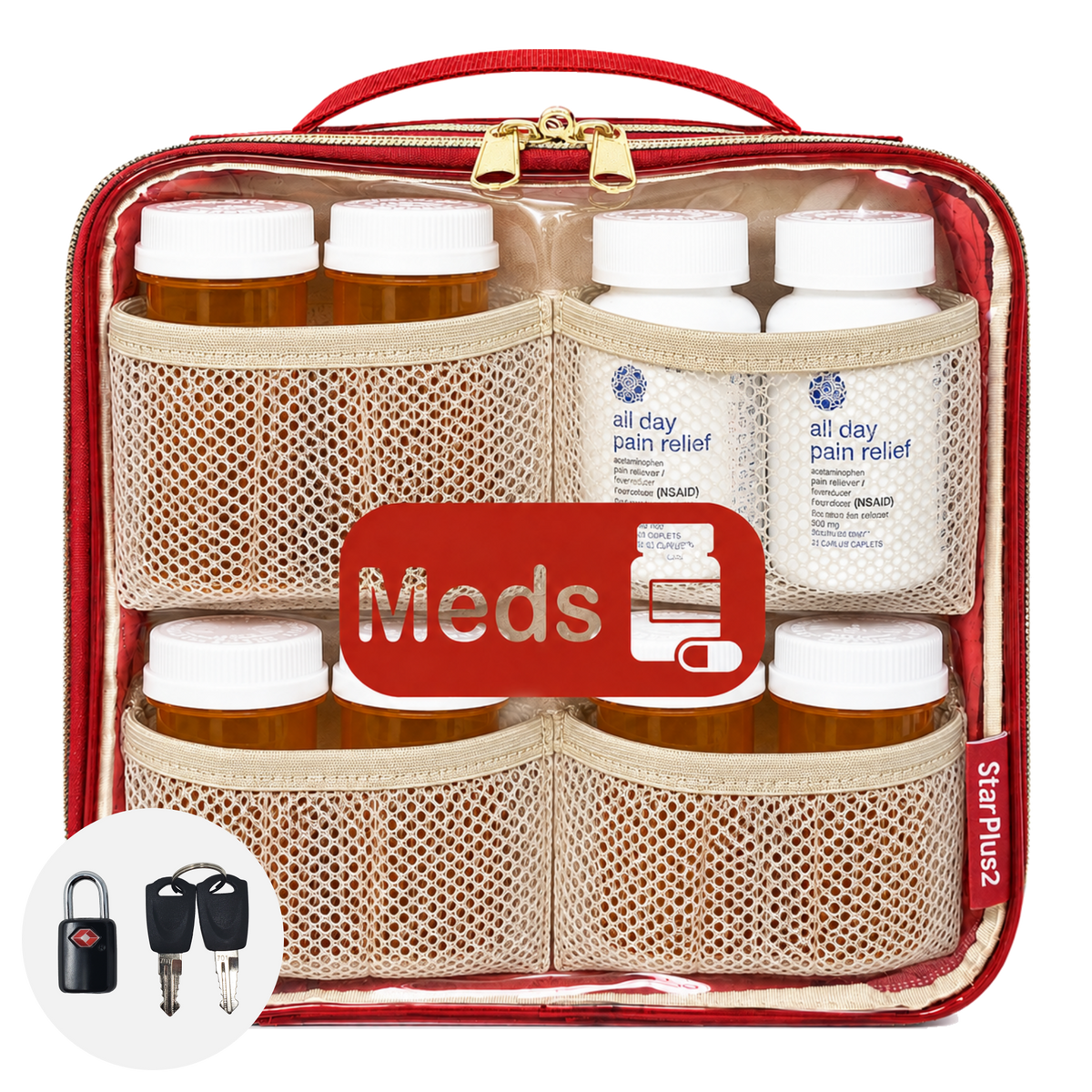 Medium 2-Compartment Clear TPU Pill Bottle Organizer Bag