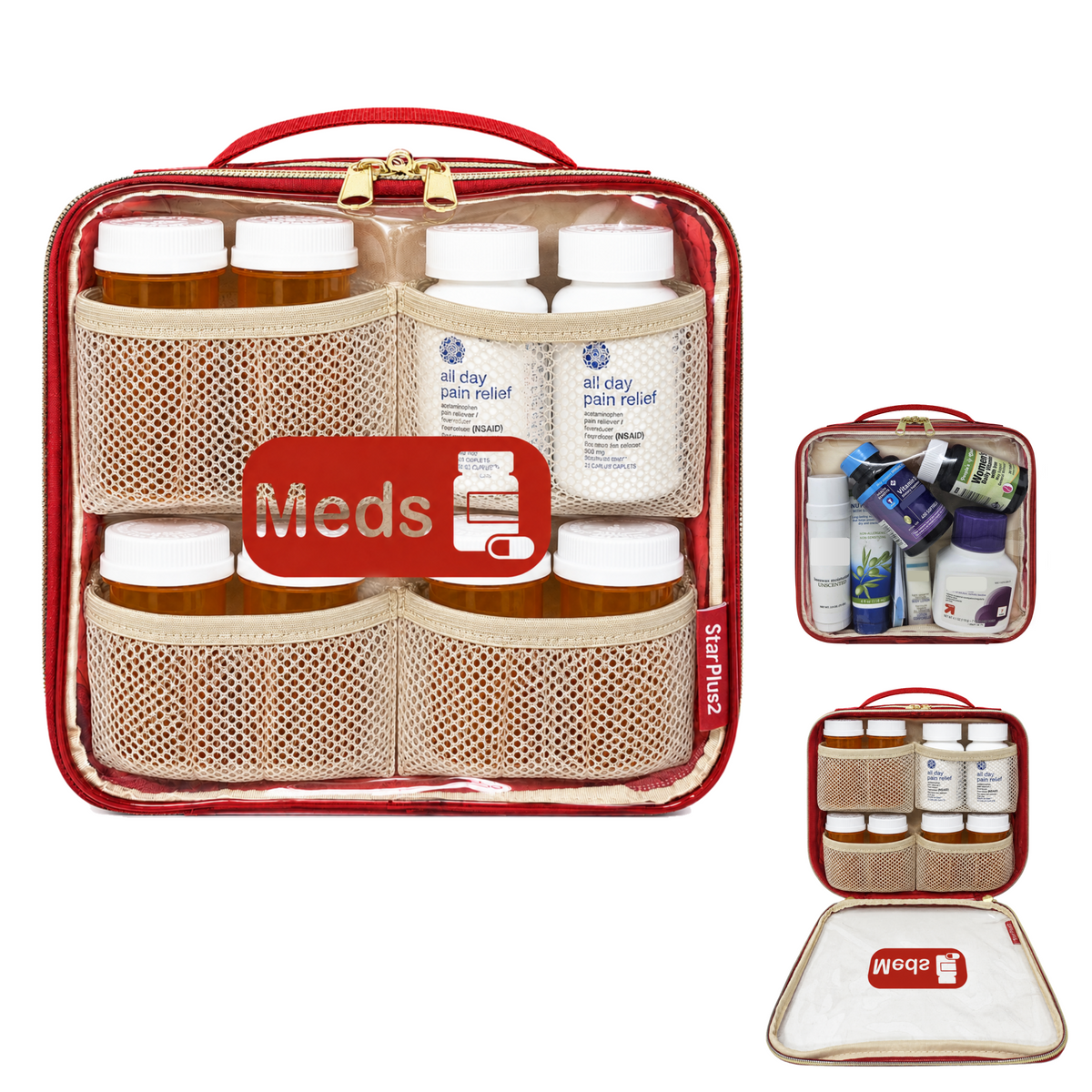 Medium 2-Compartment Clear TPU Pill Bottle Organizer Bag