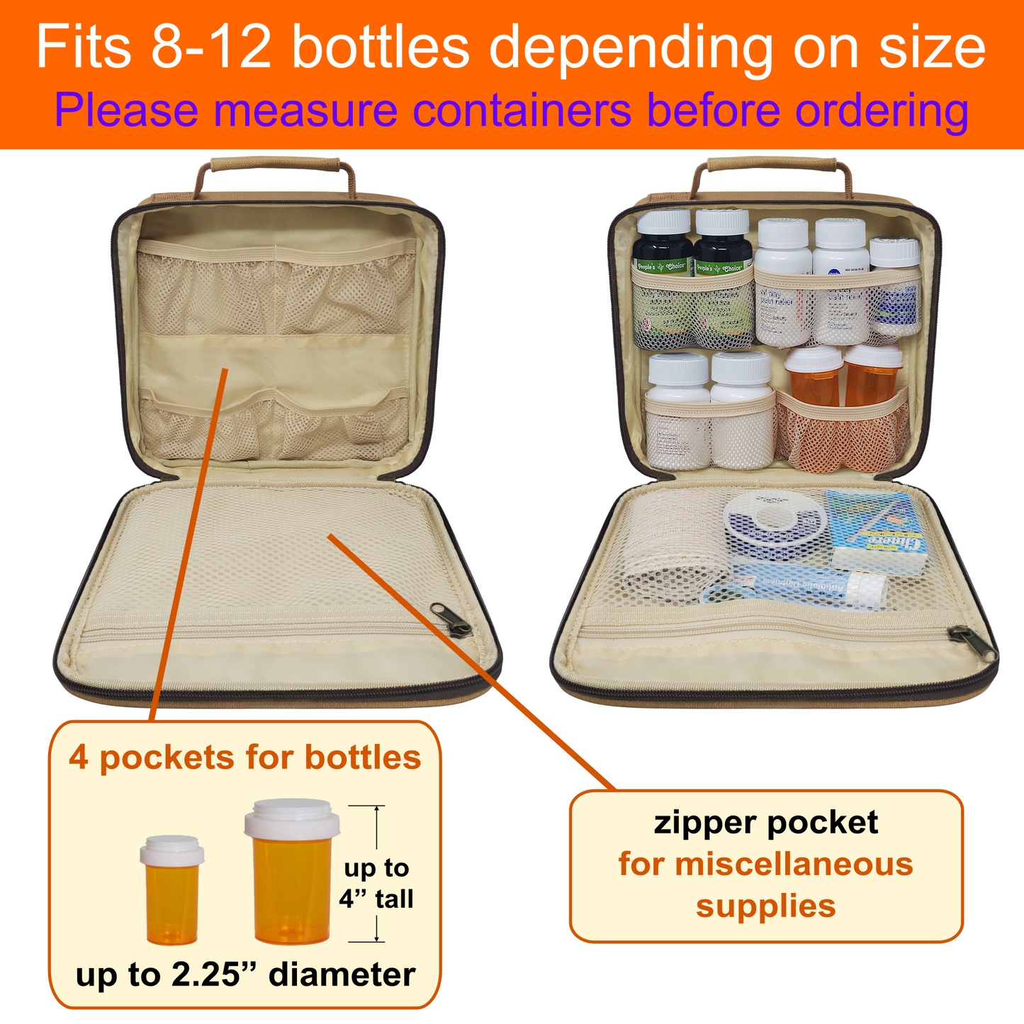 Medium Pill Bottle Organizer Bag - Canvas Fabric