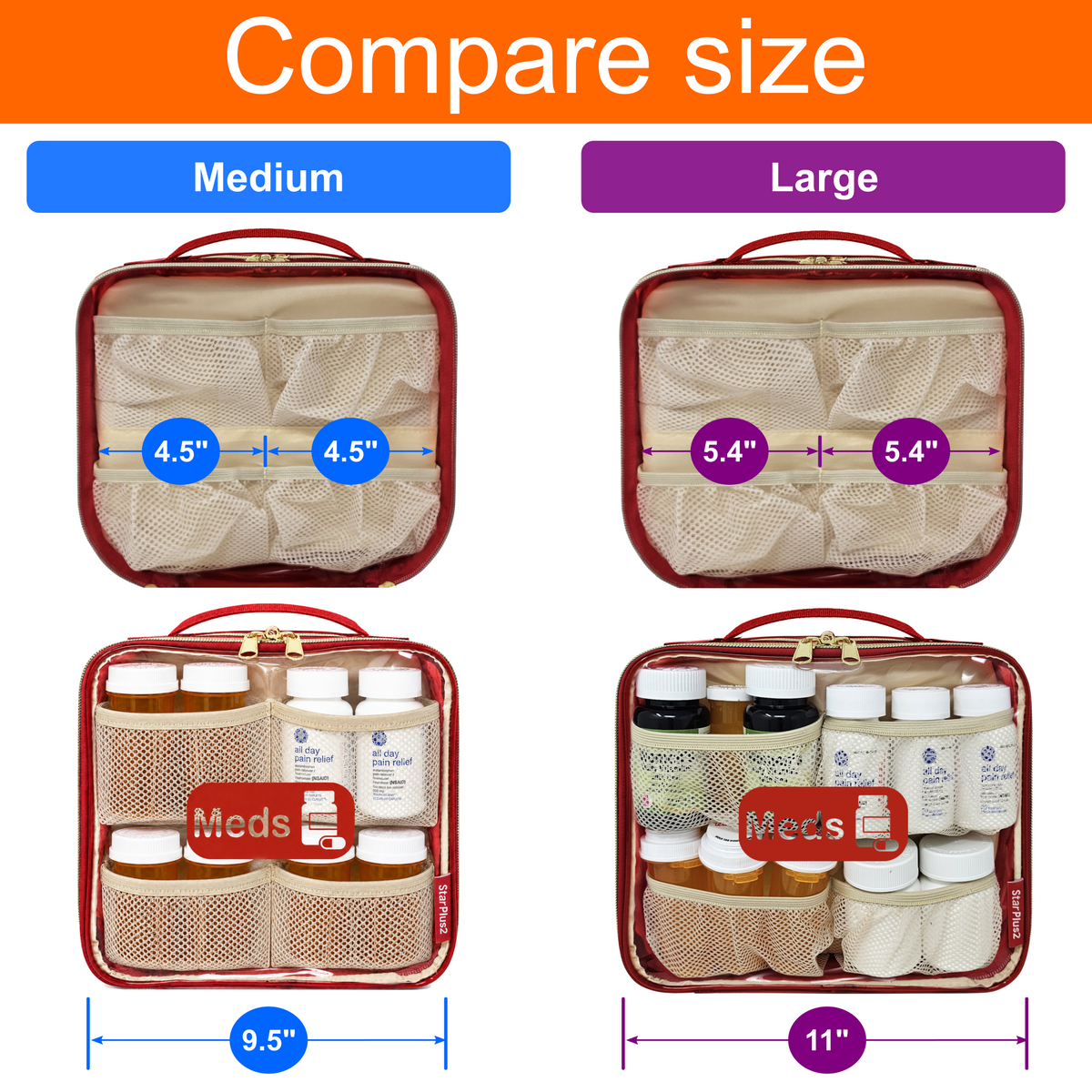 Medium 2-Compartment Clear TPU Pill Bottle Organizer Bag