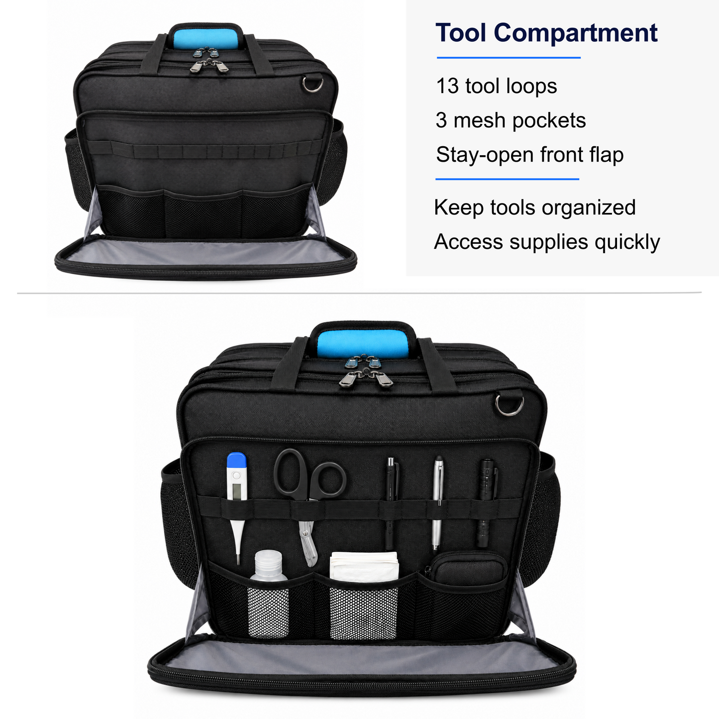 Professional Rolling Nurse Bag, Large Capacity, 4 Lockable Compartments, Telescope Handle, TSA Lock, Shoulder Strap