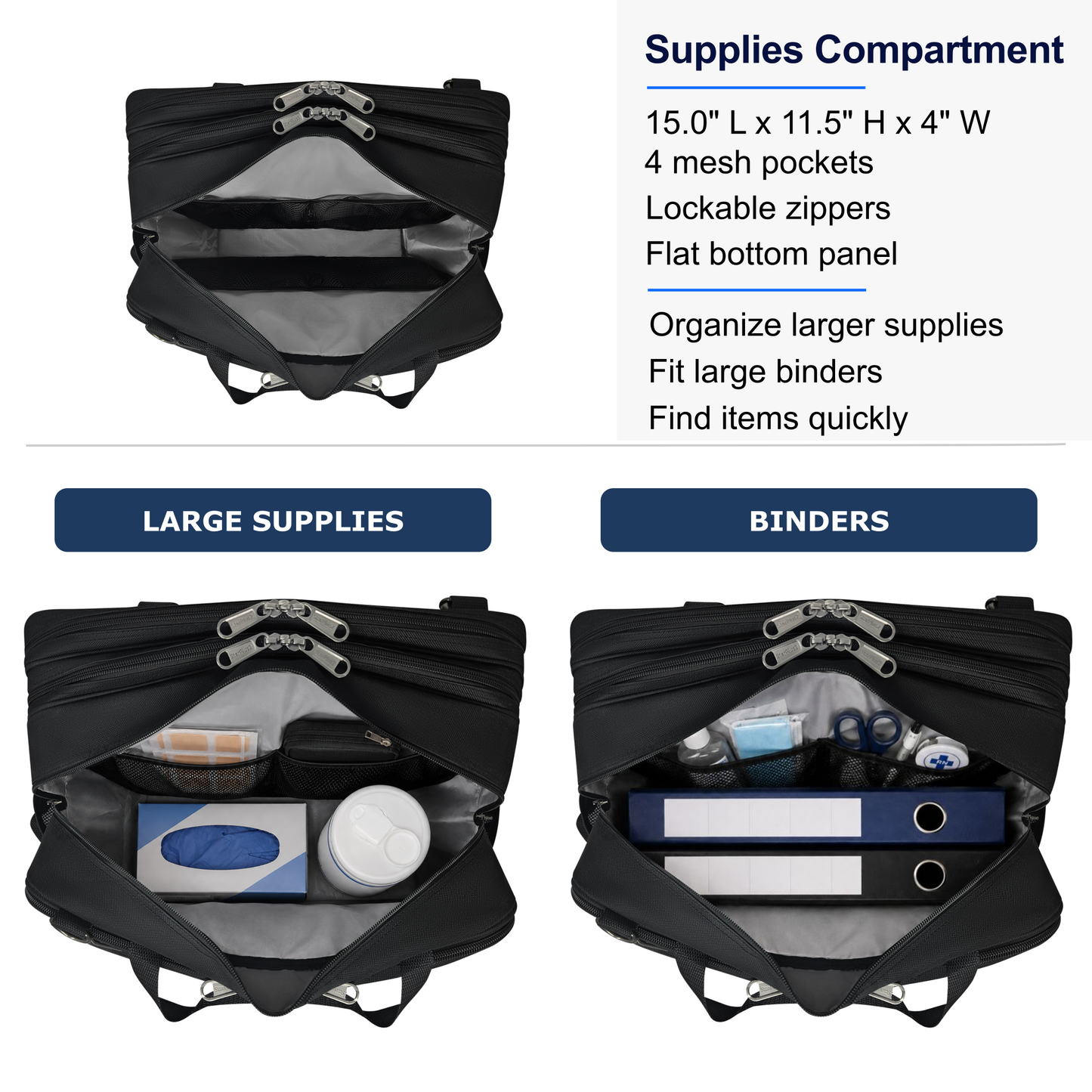 Large Professional Nurse Shoulder Bag, 4 Compartments, Comfort Features