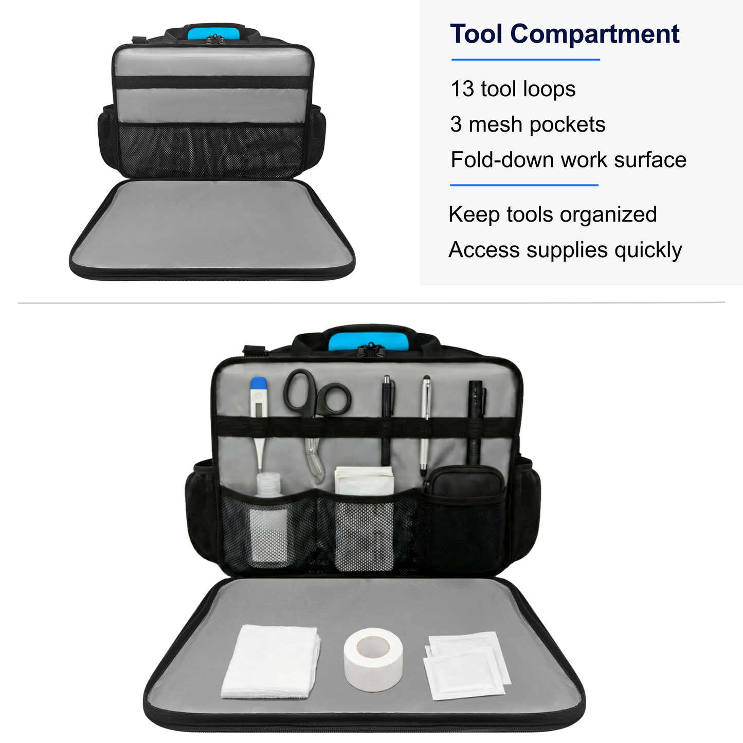 Large Professional Nurse Shoulder Bag, 4 Compartments, Comfort Features