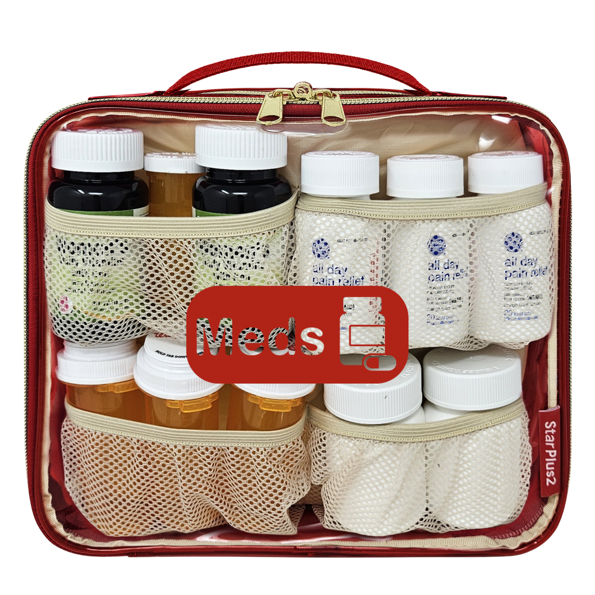 Large 2-Compartment Clear TPU Pill Bottle Organizer Bag