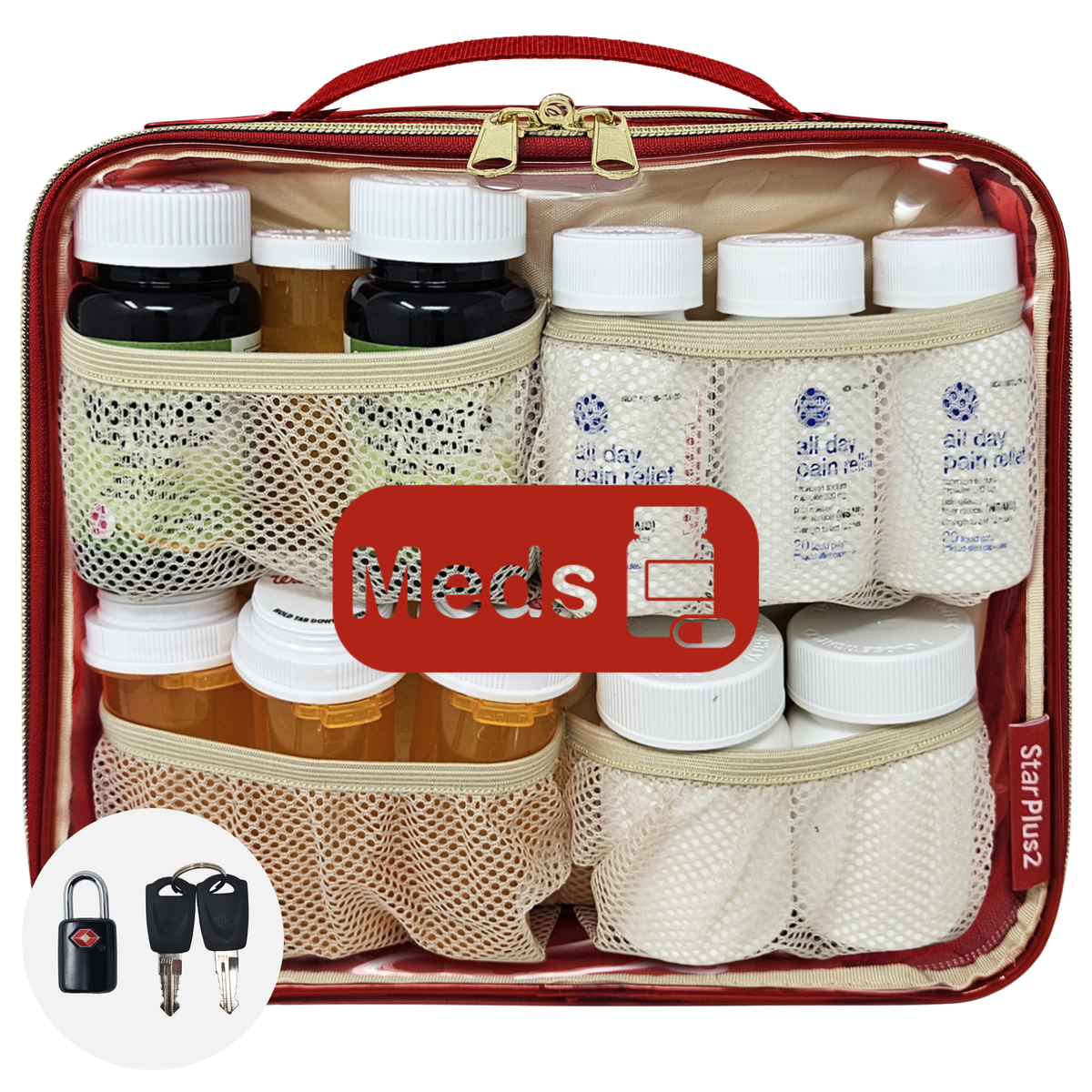 Large 2-Compartment Clear TPU Pill Bottle Organizer Bag